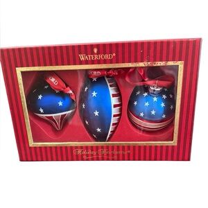 Waterford‎ Holiday Heirlooms Patriotic Flag Ornaments Set of 3 Christmas Box